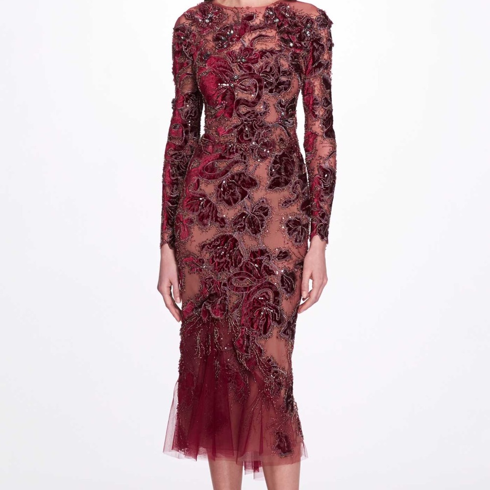 Marchesa Embroidered Velvet Dress Size 12